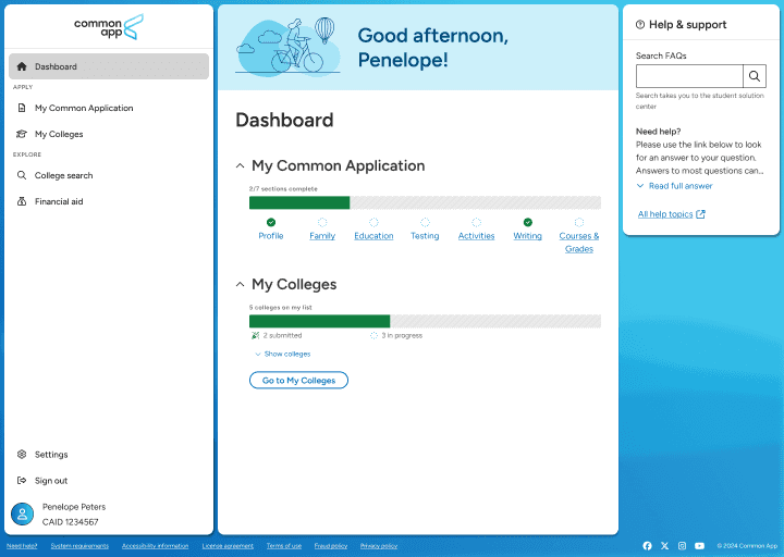 A glimpse of a senior's screen during college applications