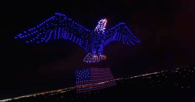 Drone shows allow for intricate images like eagles to dazzle the sky